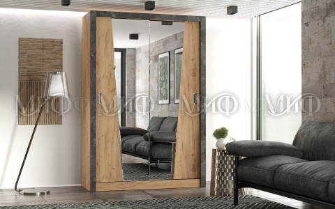 Шкаф-Купе Портофино (Ш-1500 × В-2200 × Г-616 мм) Дуб Крафт/Бетон